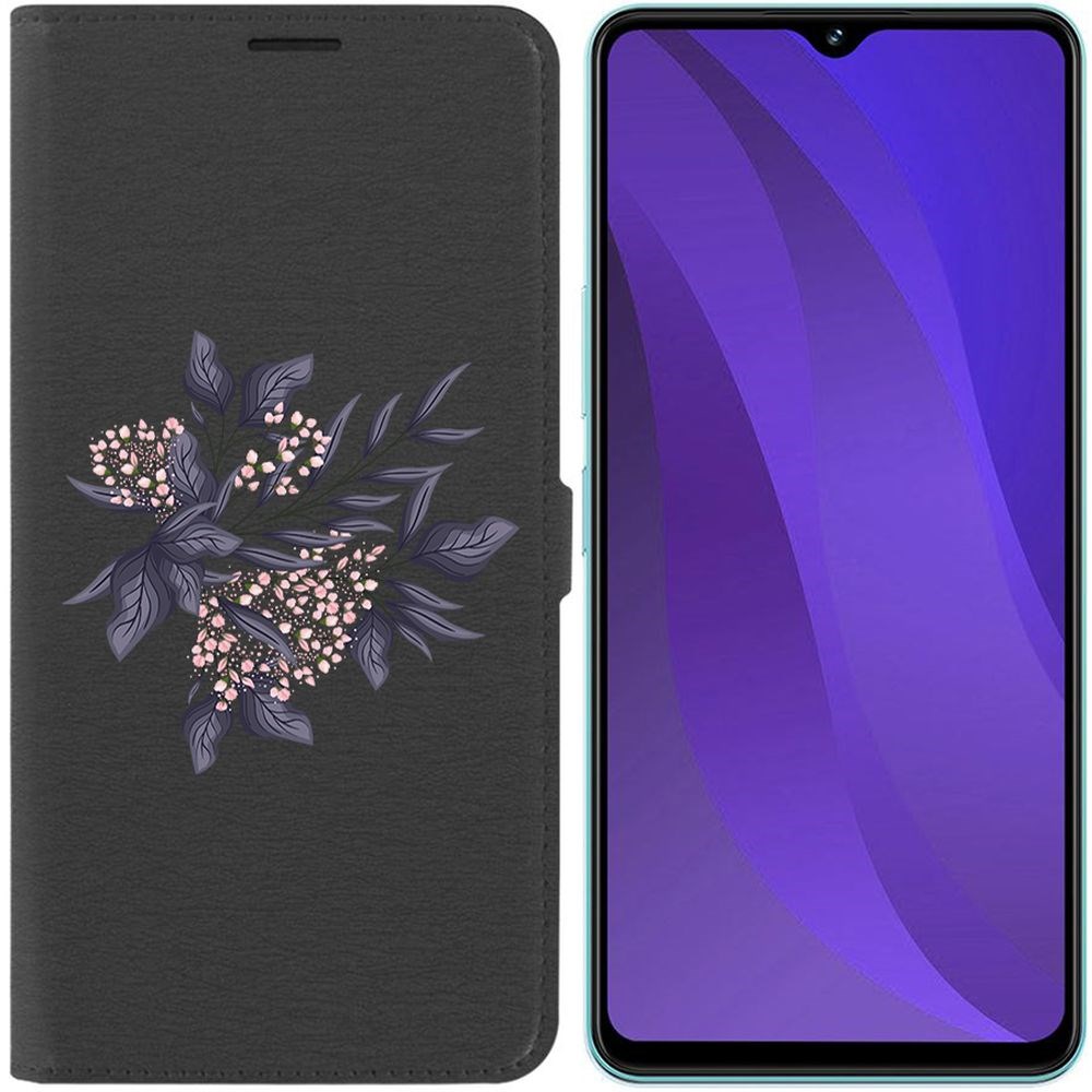 

Чехол-книжка Krutoff Eco Book для Vivo Y27 4G Розовые бутоны (черный)