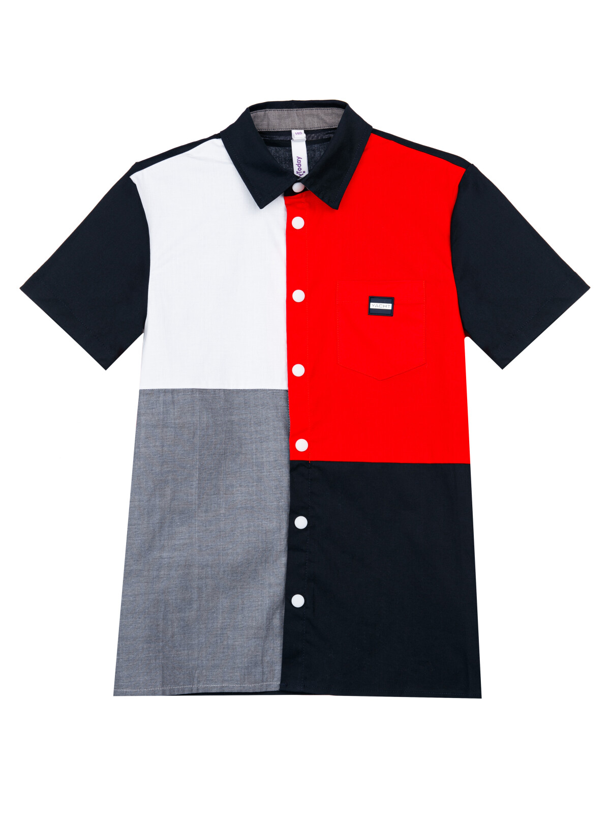 Рубашка детская PlayToday 12411053, тёмно-синий; белый; красный, 158