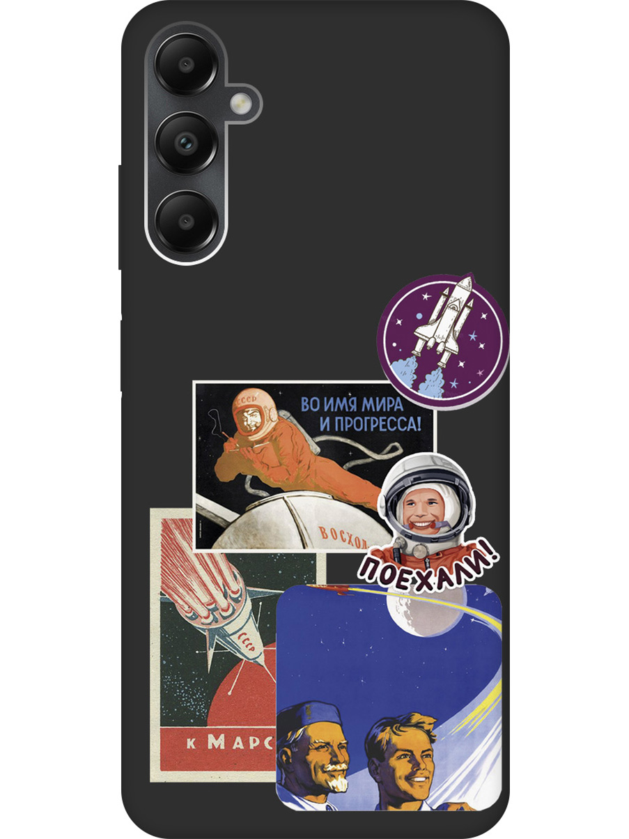 

Матовый Soft Touch чехол на Samsung Galaxy A05s "Yuri Gagarin Stickers" черный, Черный;белый;красный, 20001457