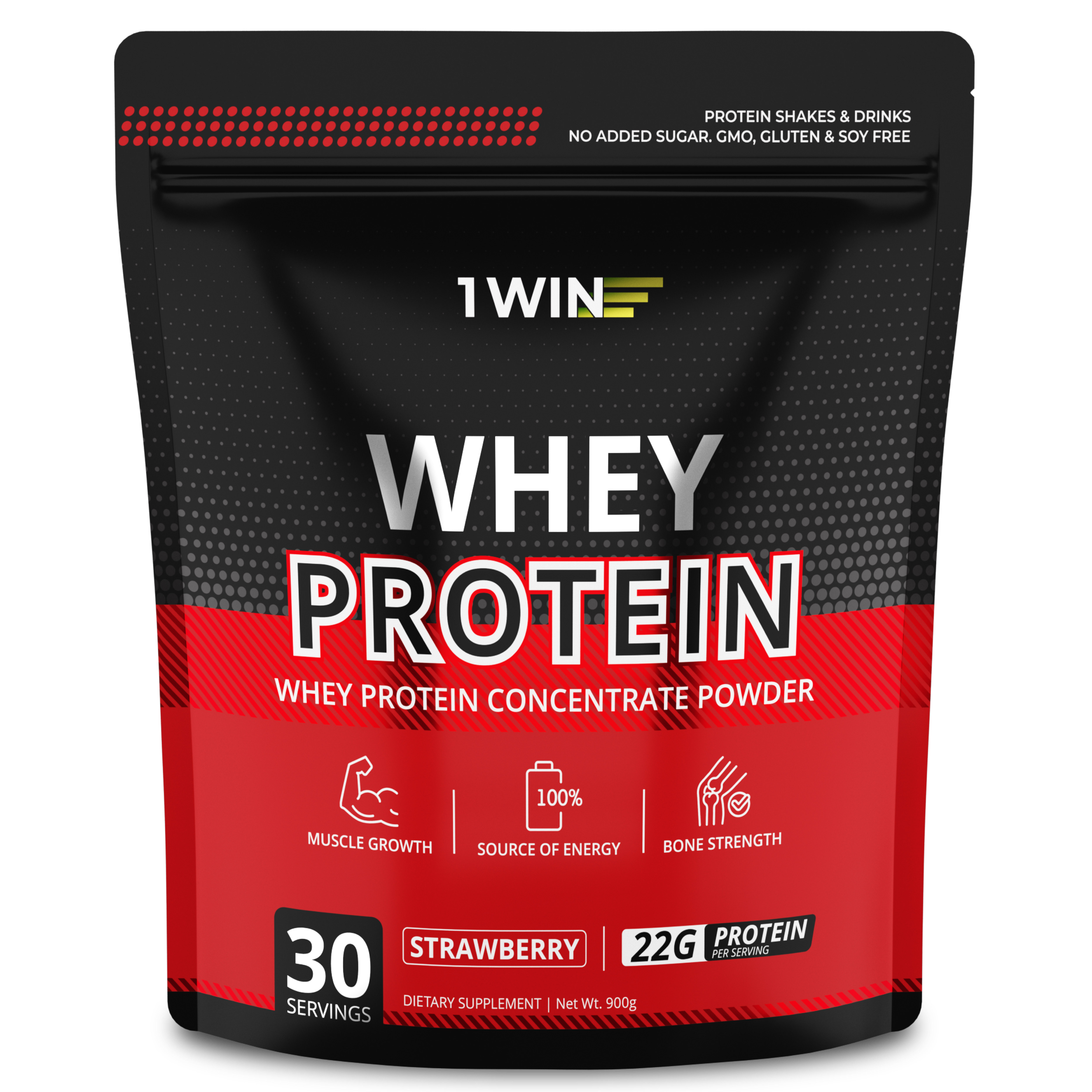 Протеин сывороточный 1WIN с ВСАА Whey Protein вкус клубника 900 гр, 30 порций