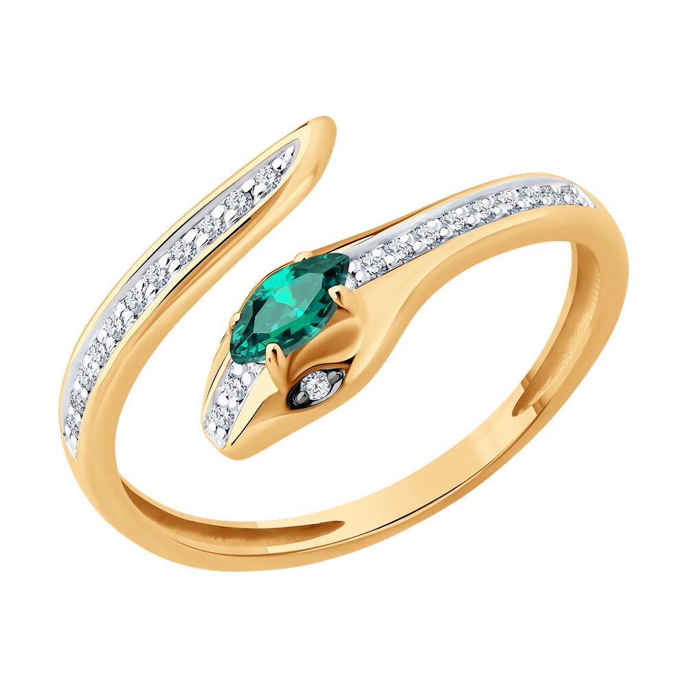 

Кольцо из золота р. 16 Diamant 51-210-02918-1, бриллиант/изумруд искусственный, 51-210-02918-1