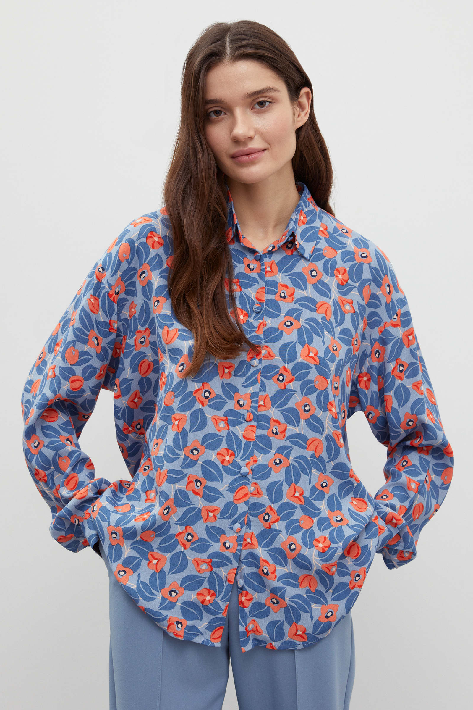 

Блуза женская Finn Flare FBD110154 синяя M, Синий, FBD110154
