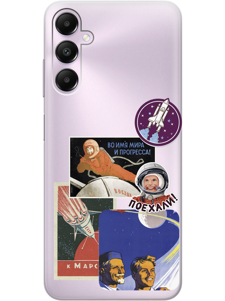 

Силиконовый чехол на Samsung Galaxy A05s "Yuri Gagarin Stickers", Прозрачный;белый;красный;черный, 20001456