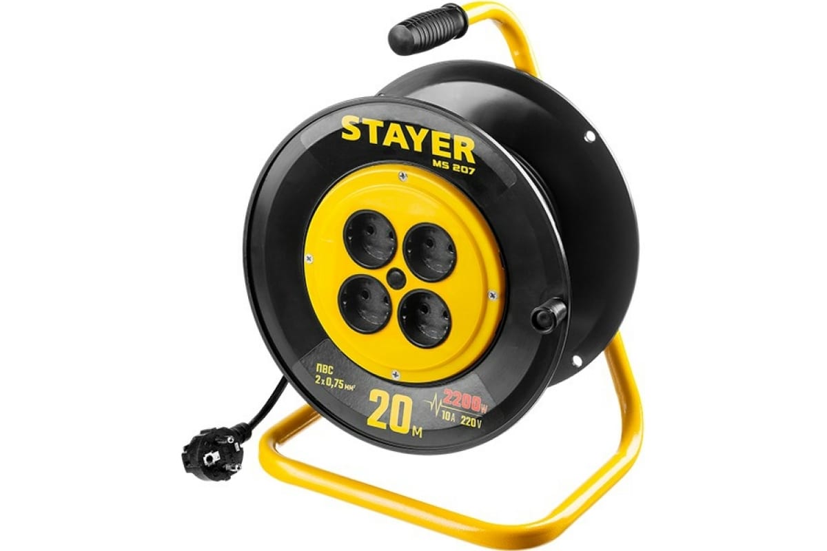 Удлинитель на катушке STAYER MS-207 20 м 2200Вт 4 гнезда ПВС 2х075 мм 55073-20 2030₽