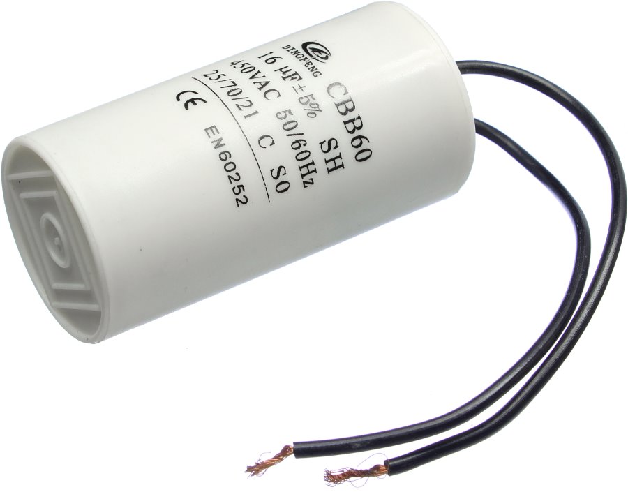 

Конденсатор 16/450V 50/60Hz (5%) пускач, гибкие выводы