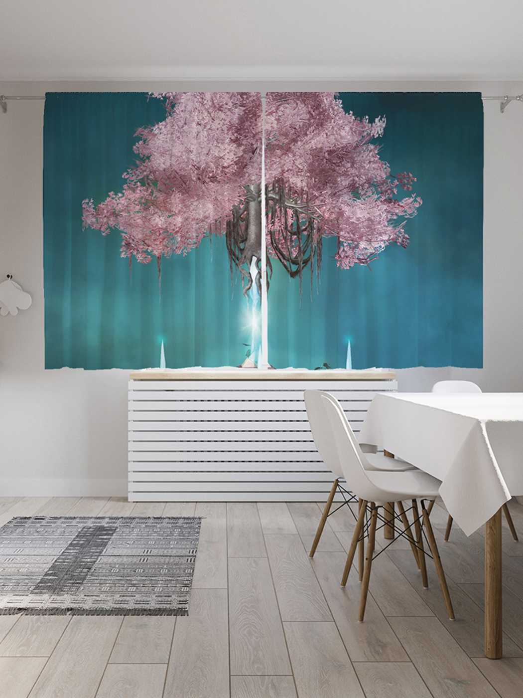 фото Классические шторы joyarty "дерево путешествий", серия oxford delux, 2 полотна 145x180 см