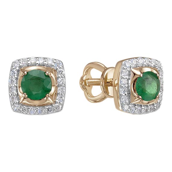 

Серьги из красного золота с бриллиантом и изумрудом Империал S01570-123, S01570-123