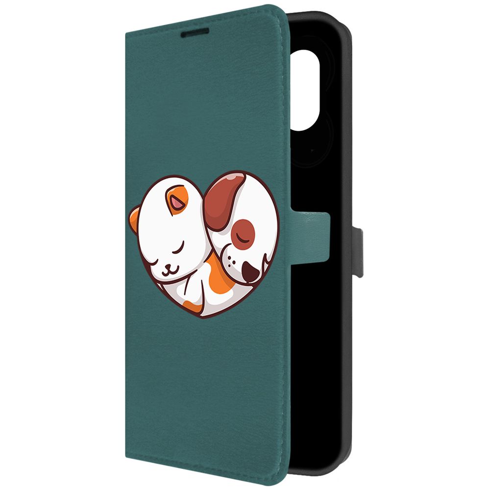

Чехол-книжка Krutoff Eco Book для Samsung Galaxy M04 (M045) Котёнок и Щенок (зелёный опал), Зеленый