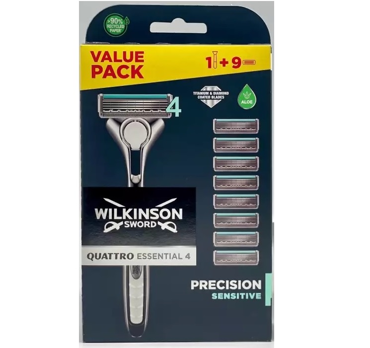 Бритвенный набор Wilkinson Sword Quattro Titanium PRECISION Sensitive Станок + 9 кассет бритвенный набор premium classic помазок wilkinson sword barbers style the edger