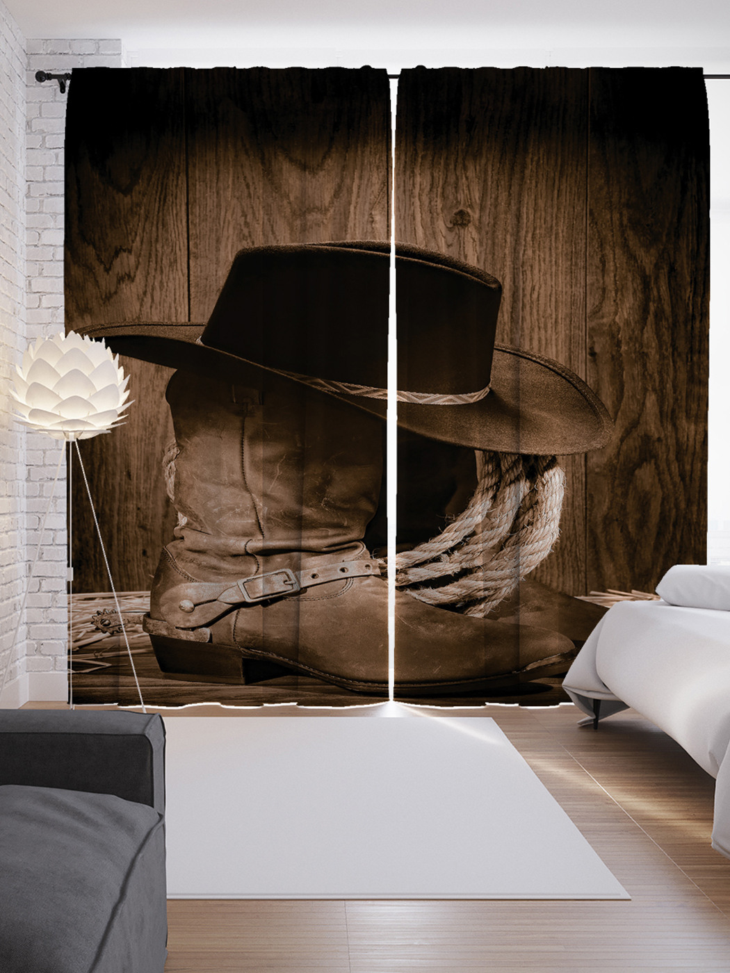 

Шторы JoyArty с фотопечатью "Ковбойские шляпа и сапоги" из сатена, 290х265 см, Ковбойские шляпа и сапоги