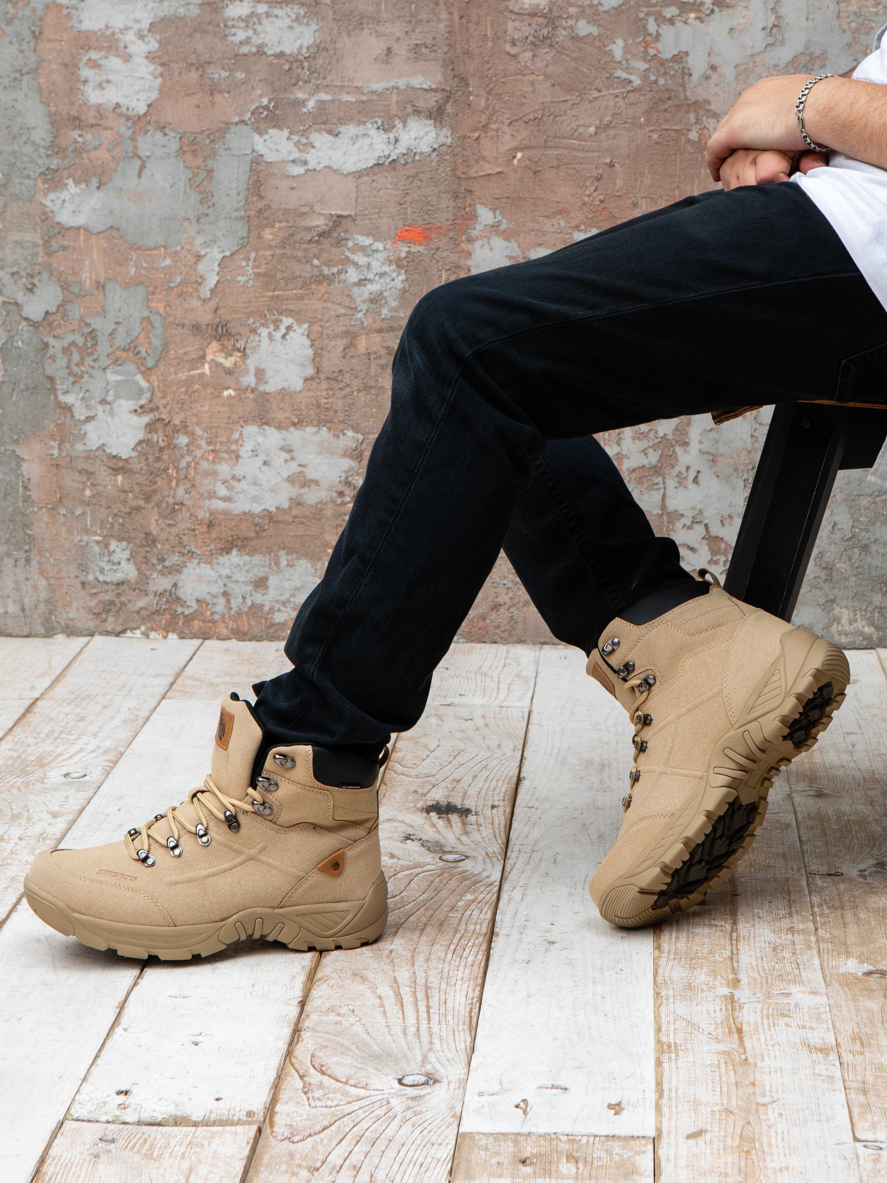 Треккинговые ботинки мужские VIDEYA для туризма кожаные бежевые 46 размер