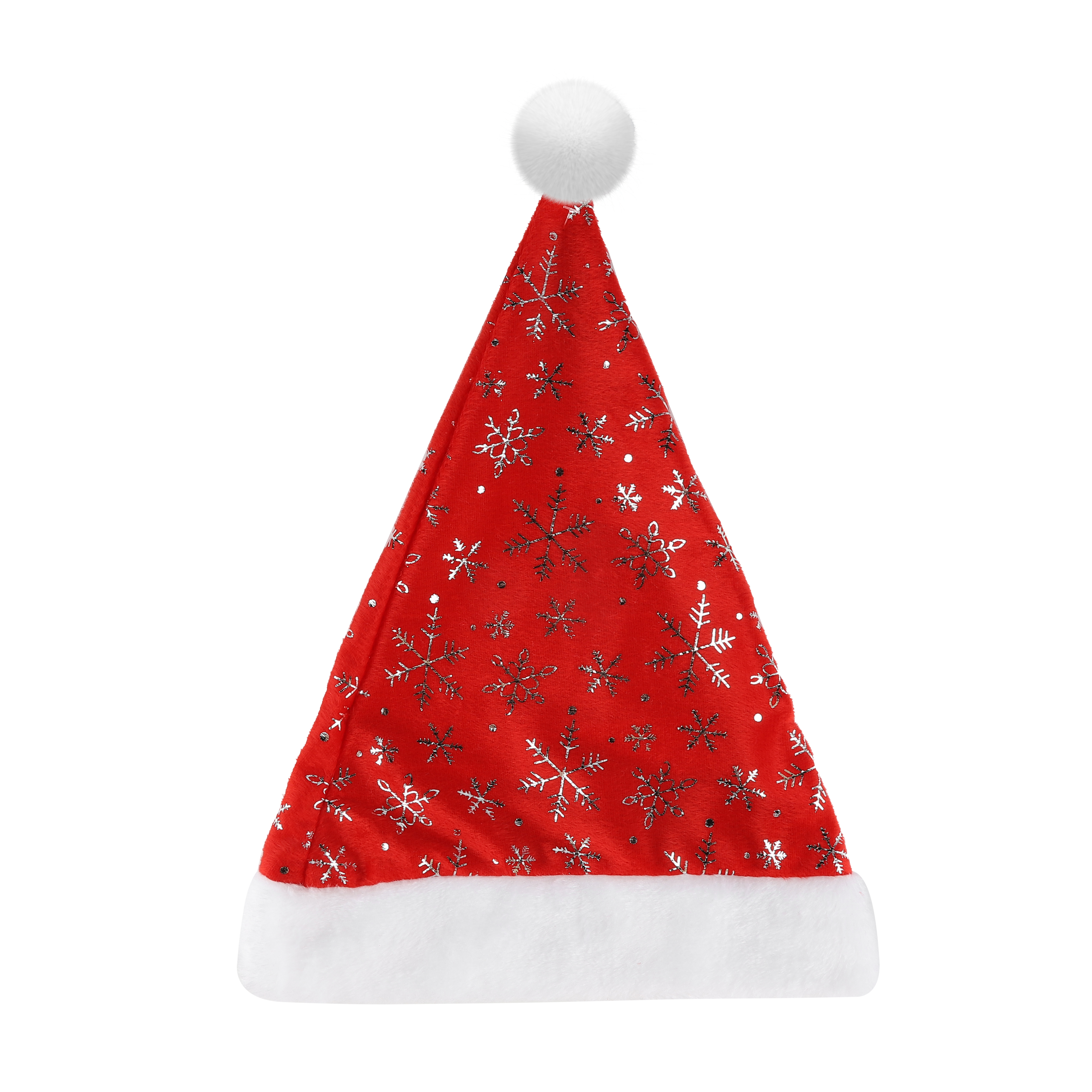 Колпак новогодний Волна веселья 6232307 Пушистые снежинки красный серебро 28*38 см 1 шт.