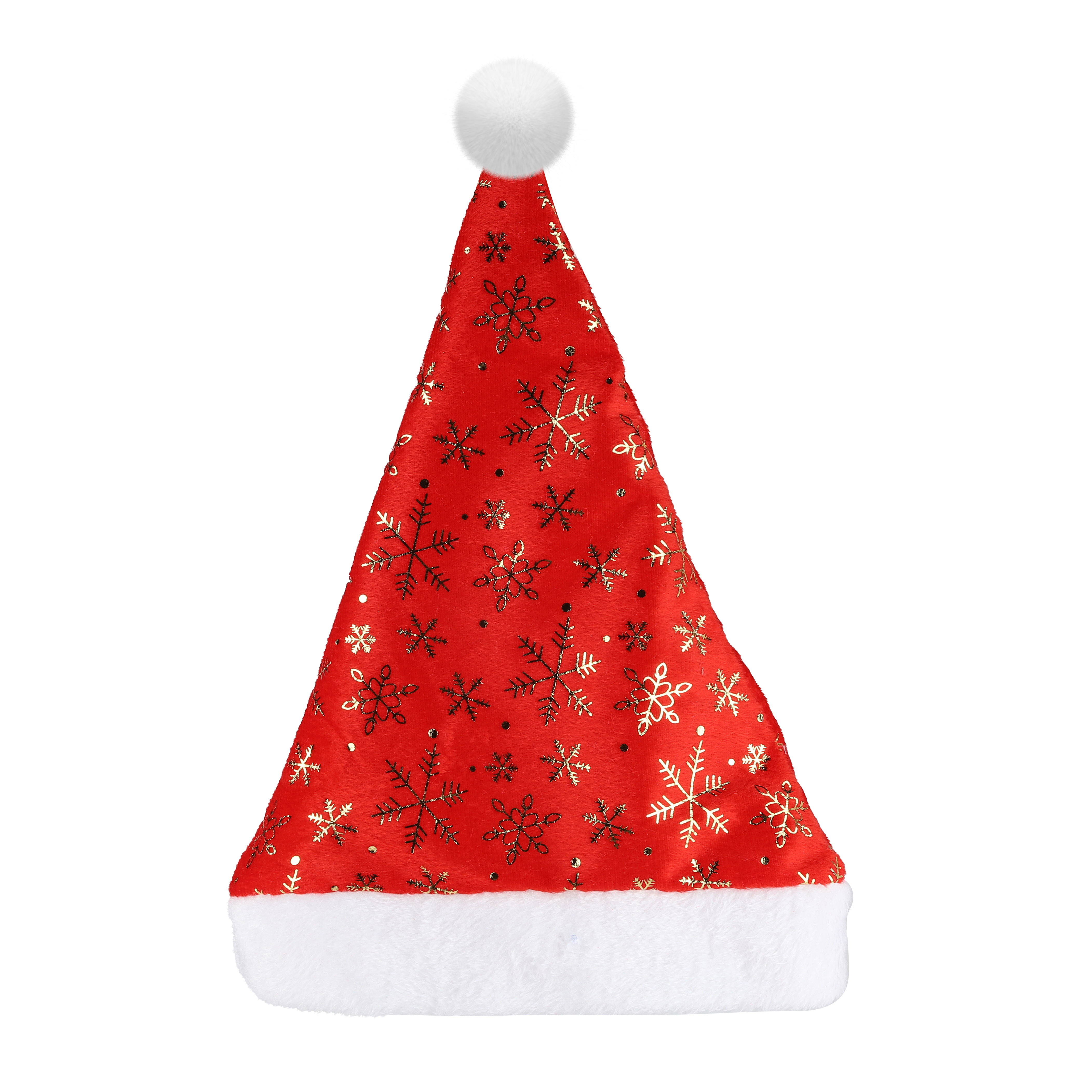 Колпак новогодний Волна веселья 6232306 Пушистые снежинки красный золото 28*38 см 1 шт.