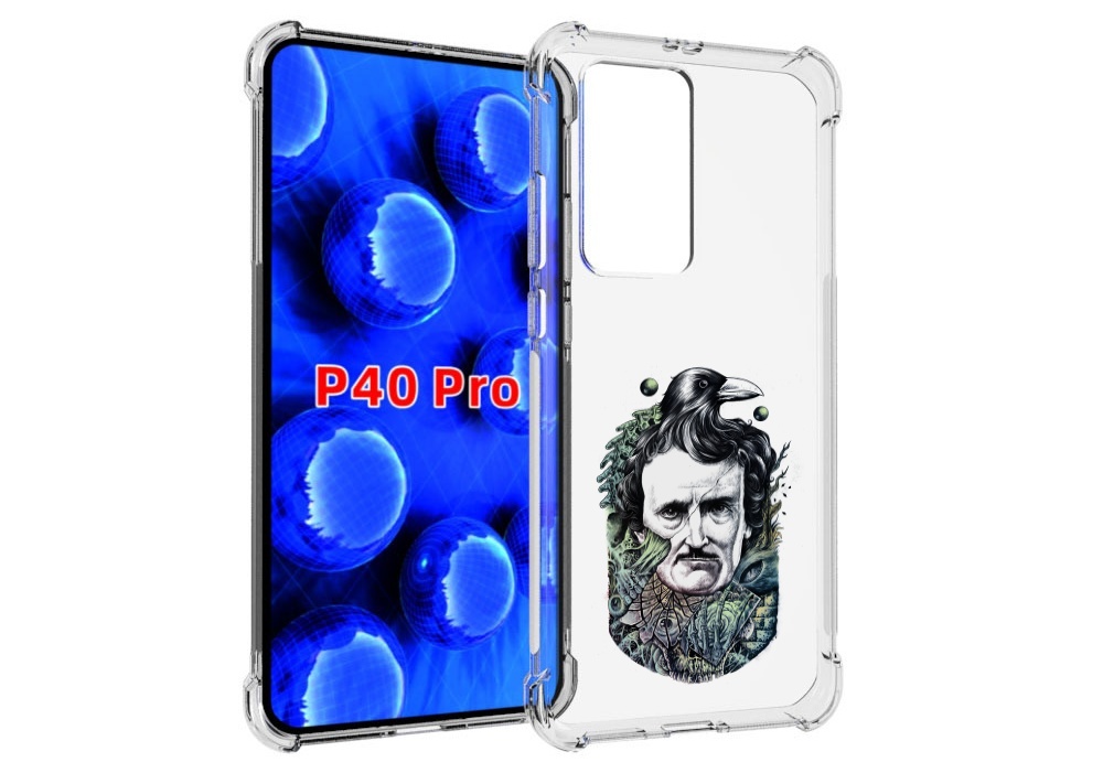 Чехол MyPads Эдгар Аллан с вороном для Huawei P40 Pro противоударный