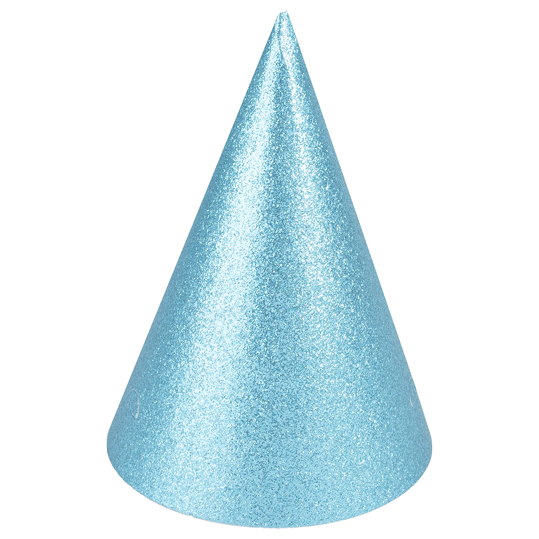 Колпаки праздничные Волна веселья 6231796 Голубой с блестками 16 см 6 шт.