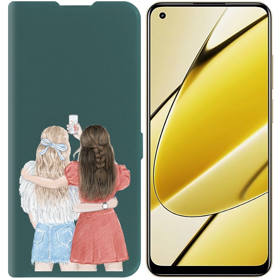 

Чехол-книжка Krutoff Eco Book для Realme 11 4G Лучшие подруги (зелёный опал), Зеленый