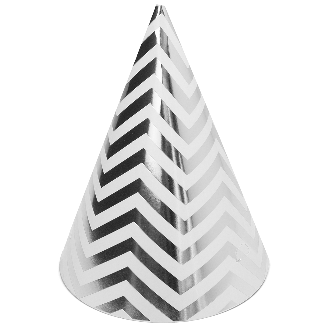 Колпаки праздничные Волна веселья 6231756 Зигзаги белый серебро металлик 16 см 6 шт.