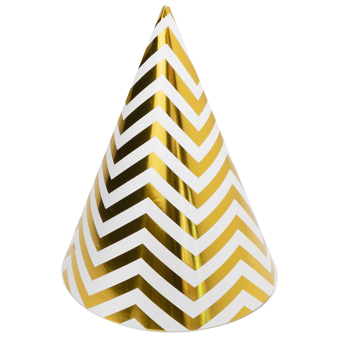 Колпаки праздничные Волна веселья 6231755 Зигзаги белый золото металлик 16 см 6 шт.