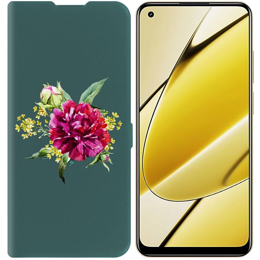 

Чехол-книжка Krutoff Eco Book для Realme 11 4G Цветочная акварель (зелёный опал), Зеленый