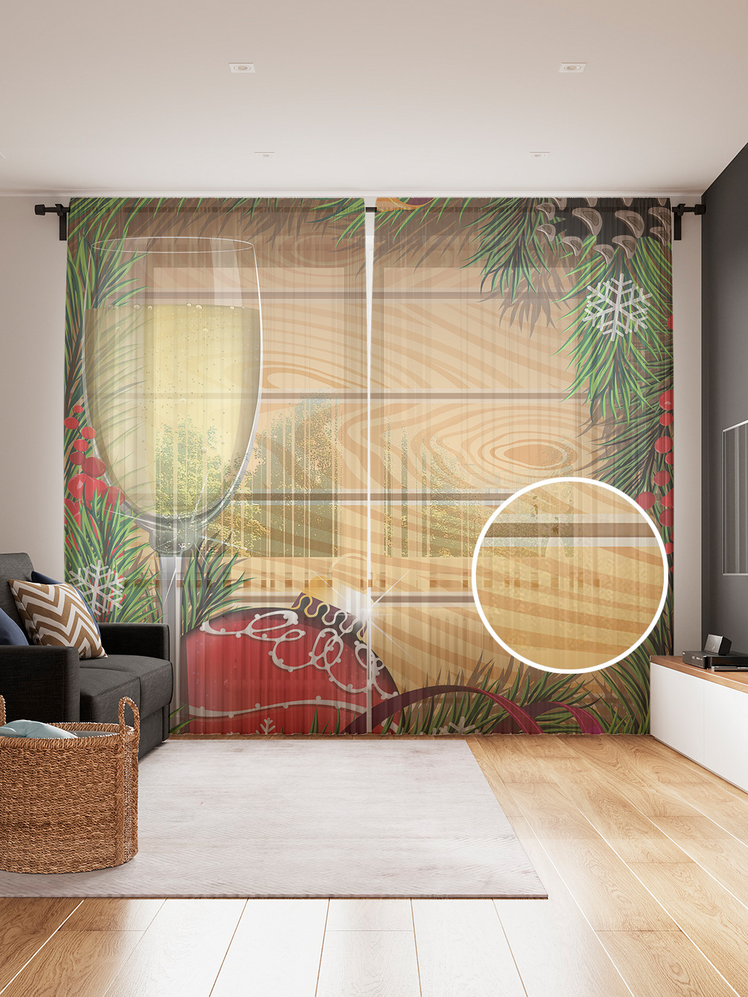 

Фототюль JoyArty "Праздничный бокал", 145x265см (2 полотна со шторной лентой + 50 крючков), Праздничный бокал