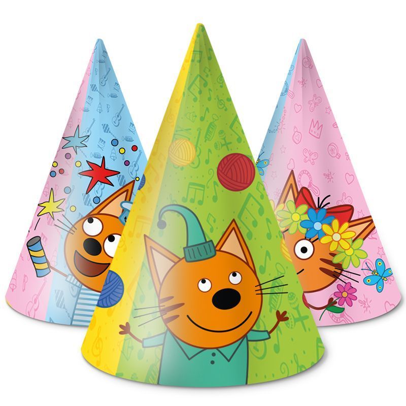 Колпаки праздничные Дон Баллон 6014980 Три Кота Играем вместе 6 шт.