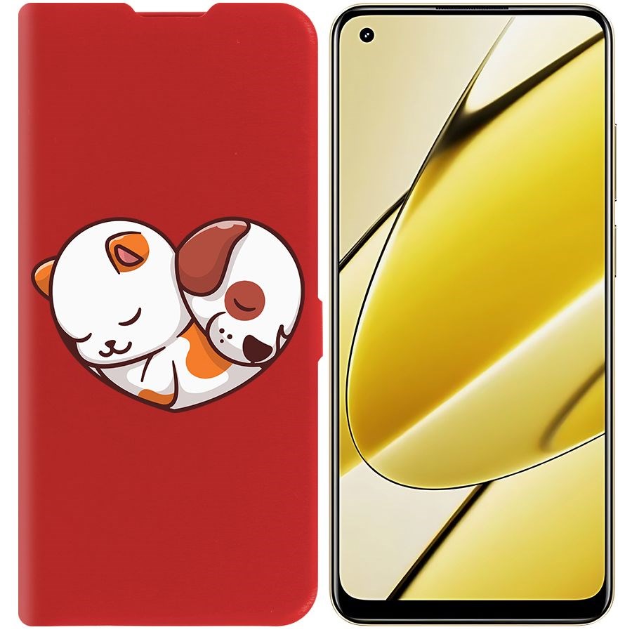 

Чехол-книжка Krutoff Eco Book для Realme 11 4G Котёнок и Щенок (красный)