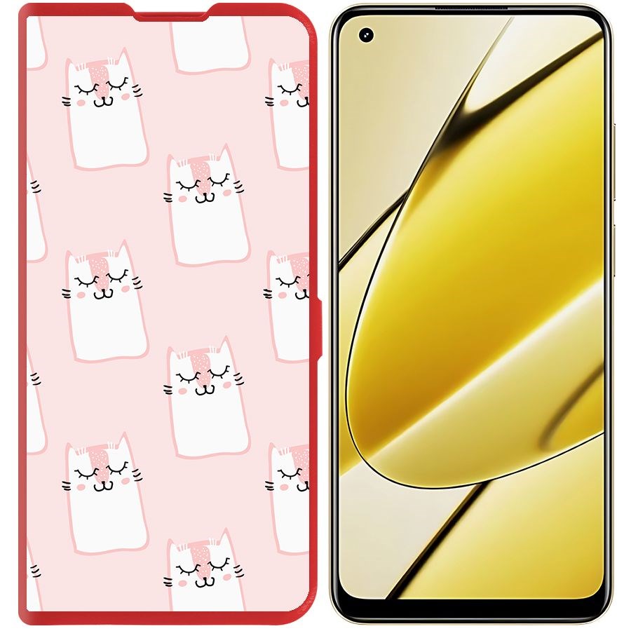 

Чехол-книжка Krutoff Eco Book для Realme 11 4G Котики паттерн (красный)