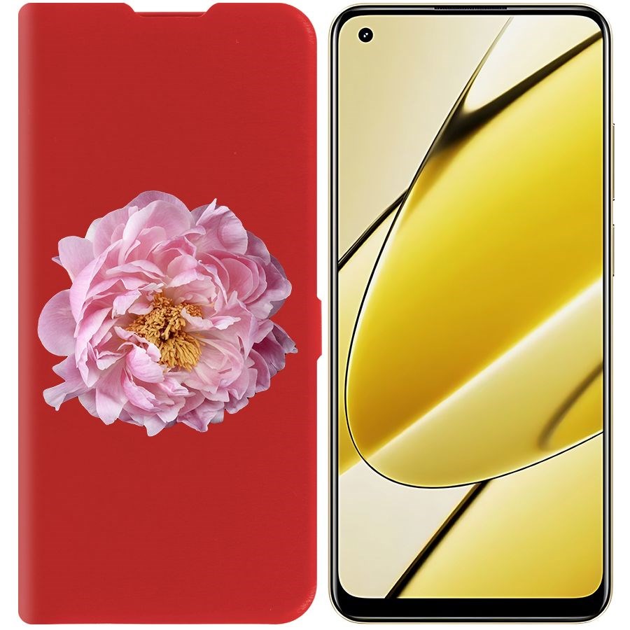 Чехол-книжка Krutoff Eco Book для Realme 11 4G Розовый пион (красный)