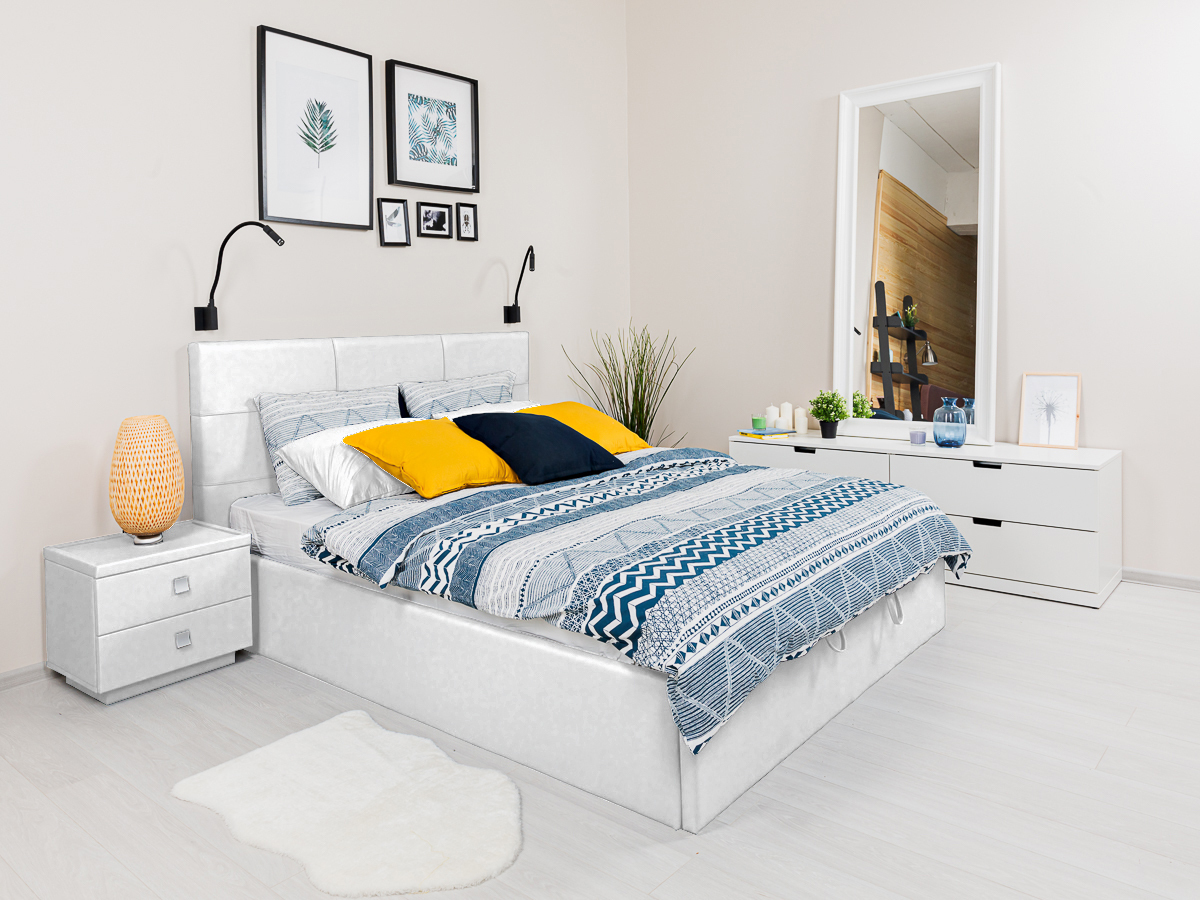 

кровать ARMOS без ПМ Thea Eko Экокожа Nitro White белый 140х200, Разноцветный, Thea ECO
