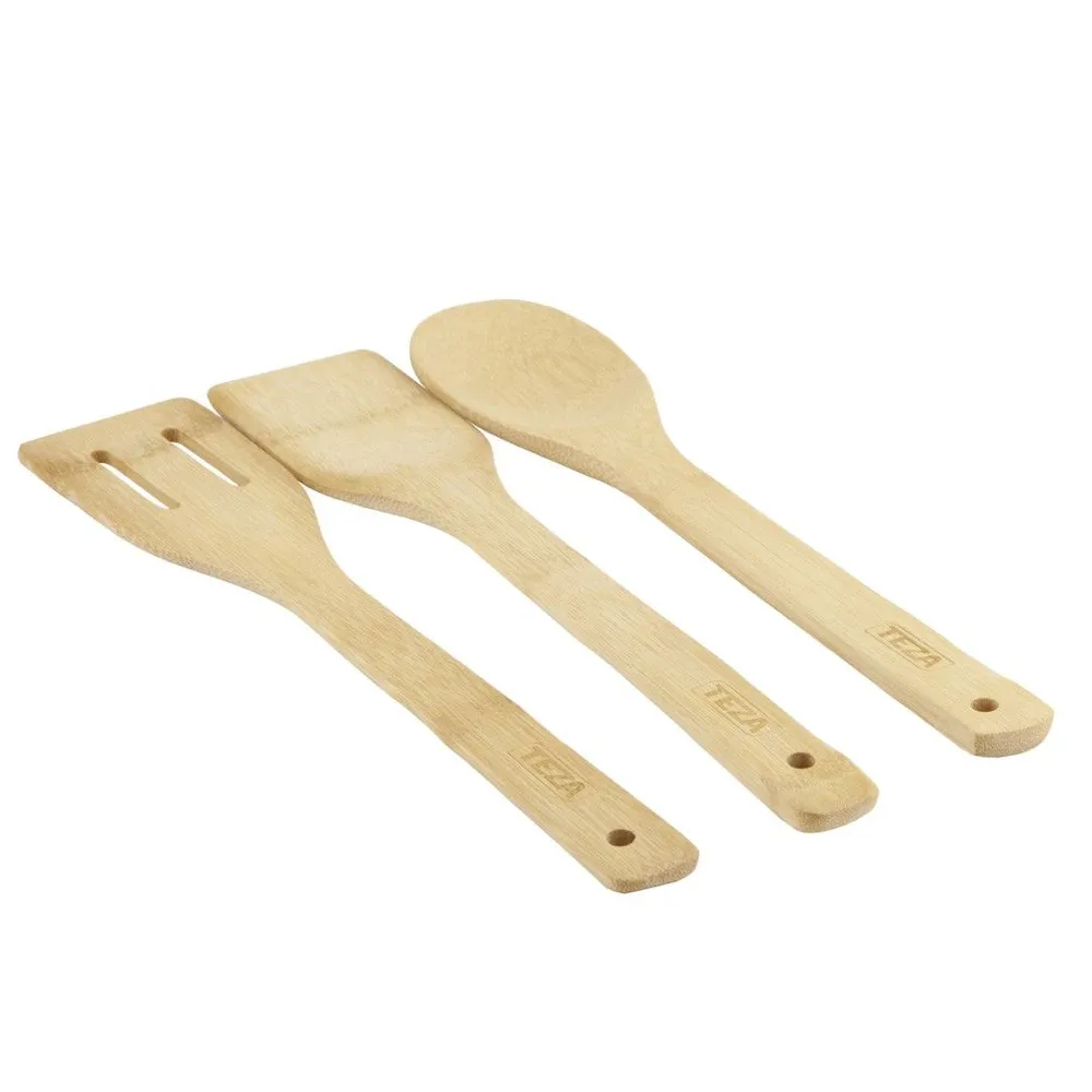 Набор 3 предмета 30x6см (лопатка прямая, лопатка с прорезями, ложка), бамбук, TEZA