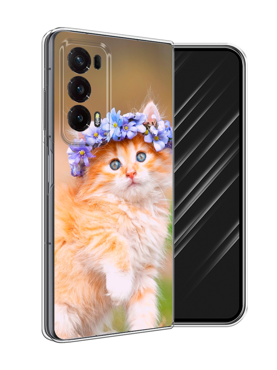 

Чехол Awog на Honor Magic V2 "Рыжий кот в венке", Коричневый;синий, 6123550-1