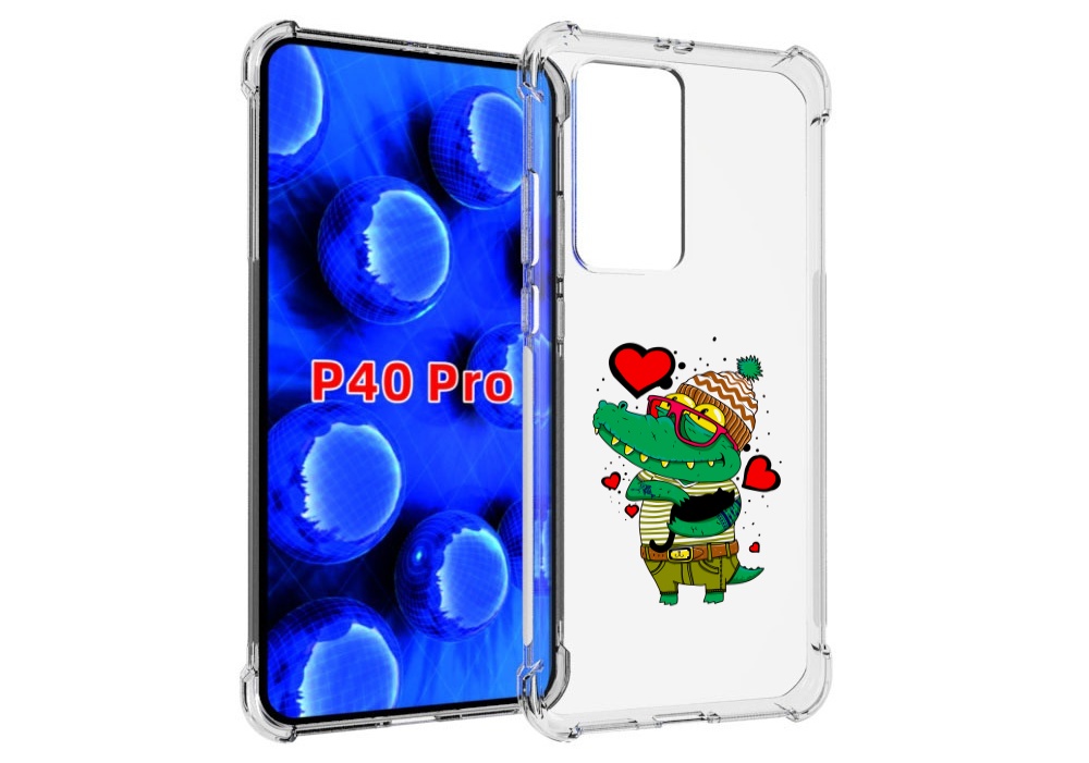 Чехол MyPads Влюбленный крокодил для Huawei P40 Pro противоударный