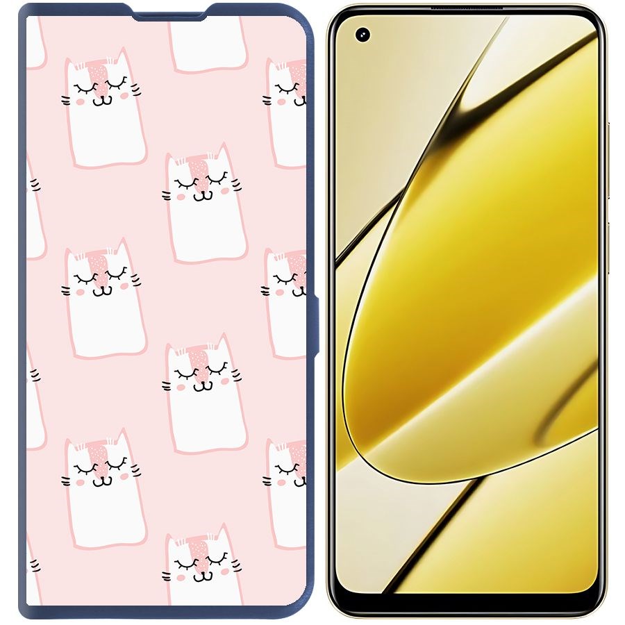

Чехол-книжка Krutoff Eco Book для Realme 11 4G Котики паттерн (синий)