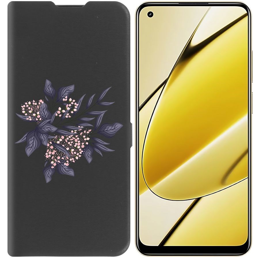 

Чехол-книжка Krutoff Eco Book для Realme 11 4G Розовые бутоны (черный)