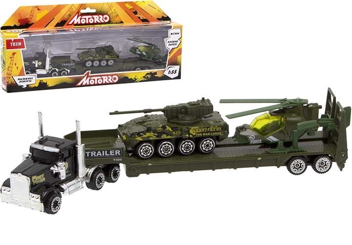 

Машинка металлическая Motorro Трейлер 200696357, с 2 машинками военной техники