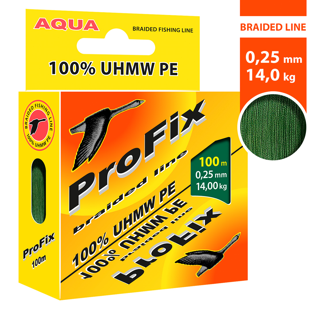 Плетеный шнур AQUA ProFix Dark-Green 0,25mm 100m, цвет - темно-зеленый, test - 14,00kg