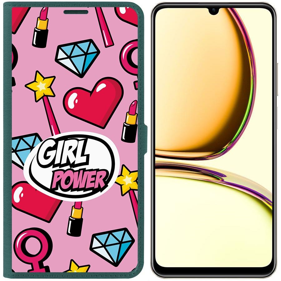 Чехол-книжка Krutoff Eco Book для Realme C53 Girl Power (зелёный опал)