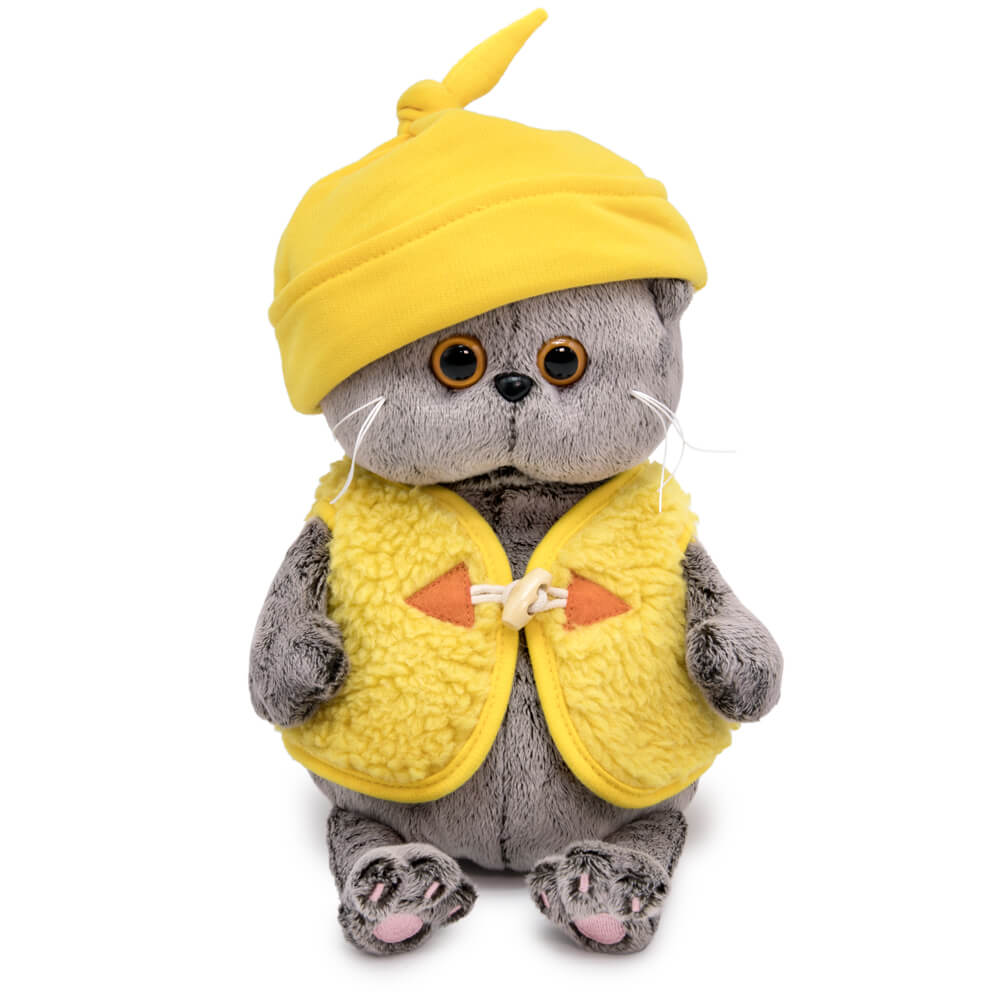 

Мягкая игрушка BUDI BASA Басик BABY в шапочке и меховом жилете 20 см, BB-107, Серый