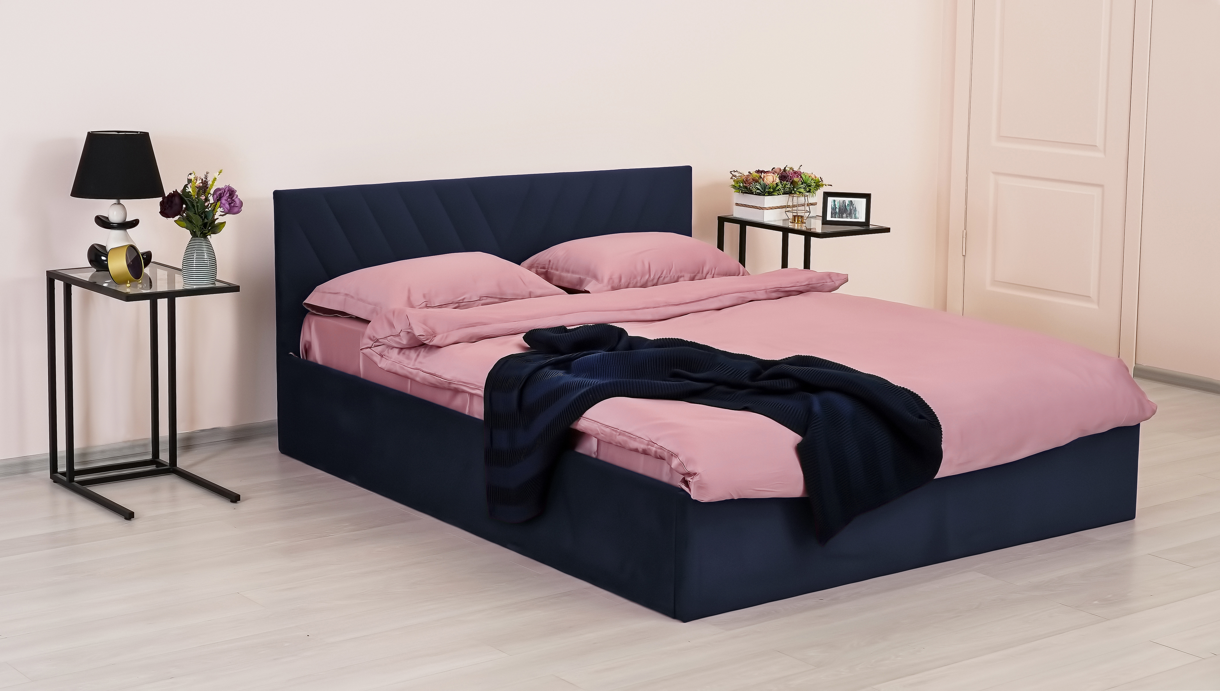 

кровать ARMOS с ПМ Grace Велюр Vip 10 синий 160х200, Разноцветный, Grace