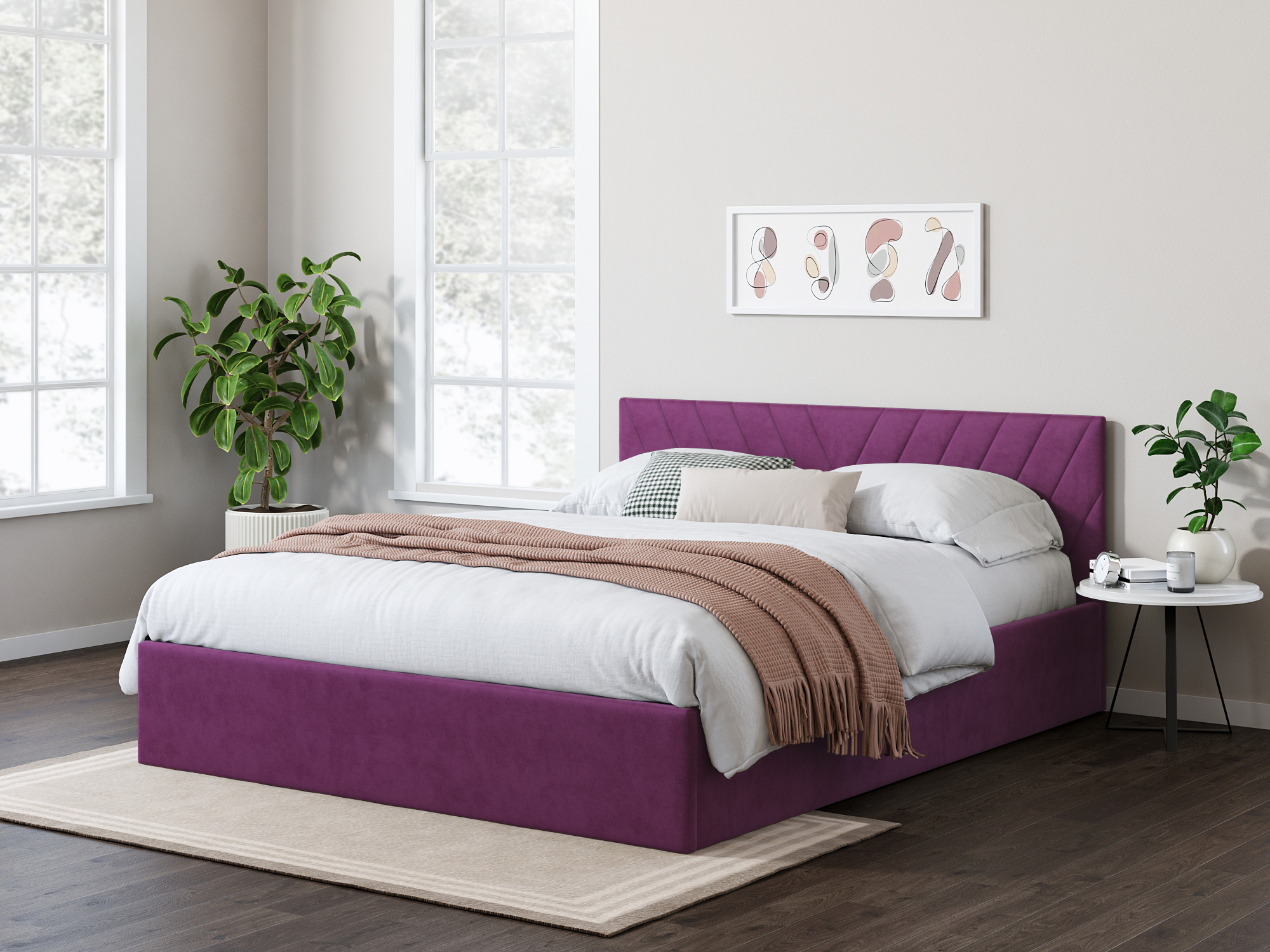 Двуспальная кровать ARMOS с ПМ Grace Велюр Vip 7 фиолетовый 140х200