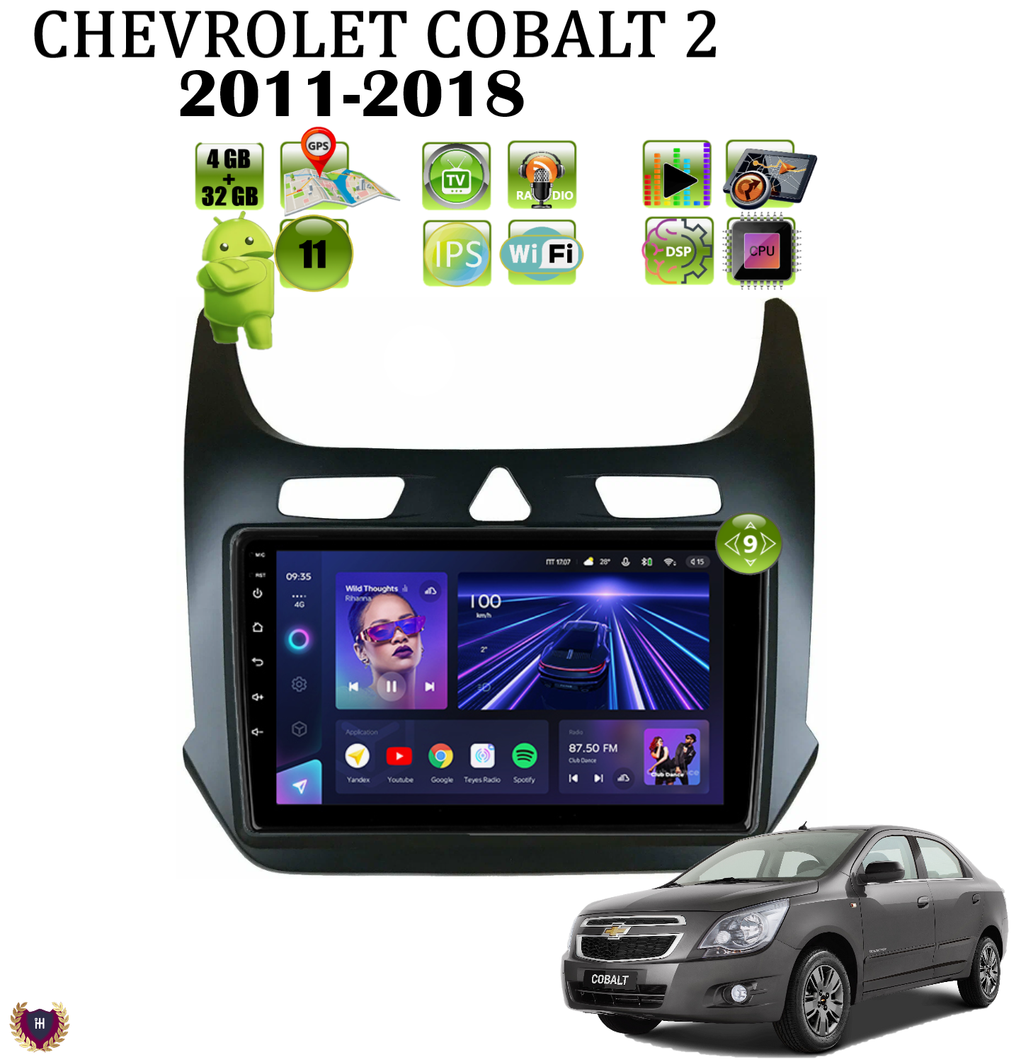 Автомагнитола Podofo для Chevrolet Cobalt 2 (2011-2018) , Android 11, 4/32 GB, Bluetooth