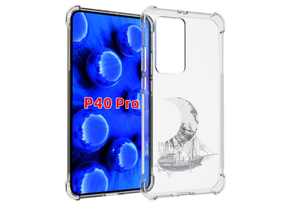 

Чехол MyPads черно белый корабль полумесяц для Huawei P40 Pro противоударный, Прозрачный, Tocco