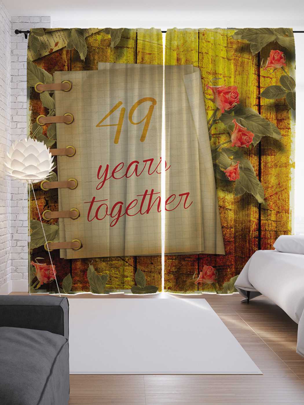 фото Шторы joyarty с фотопечатью "49 лет вместе" из сатена, 290х265 см