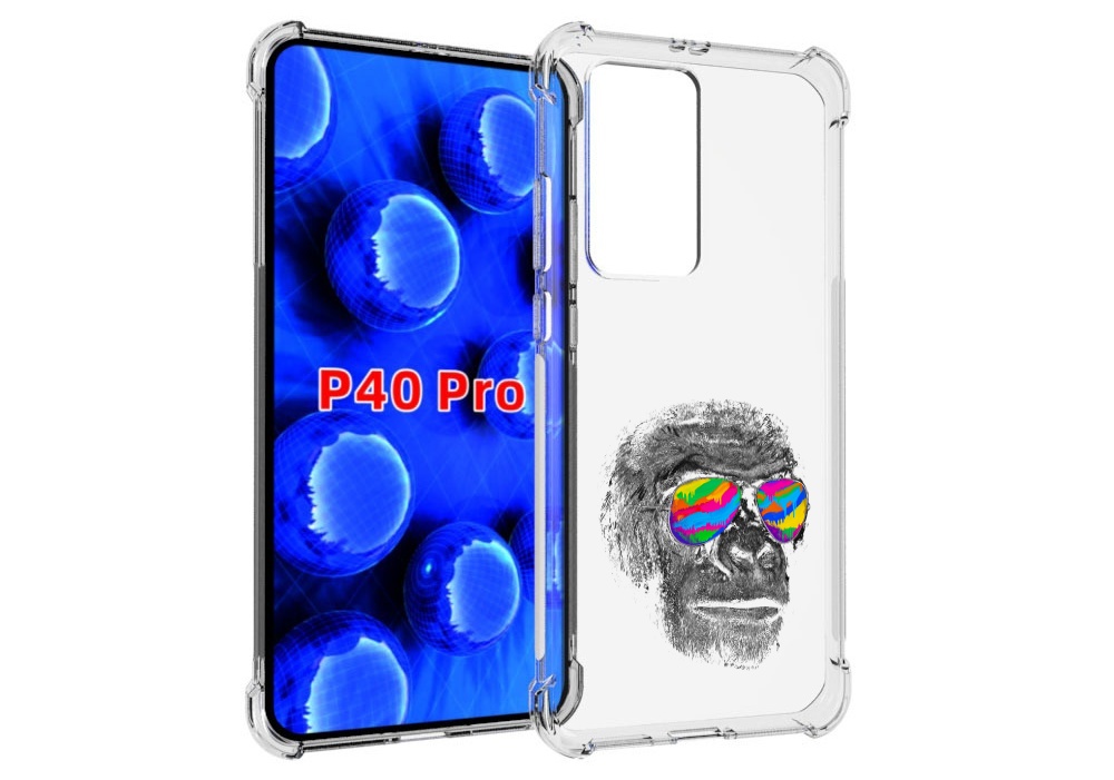 

Чехол MyPads крутая обезьяна в очках для Huawei P40 Pro противоударный, Прозрачный, Tocco