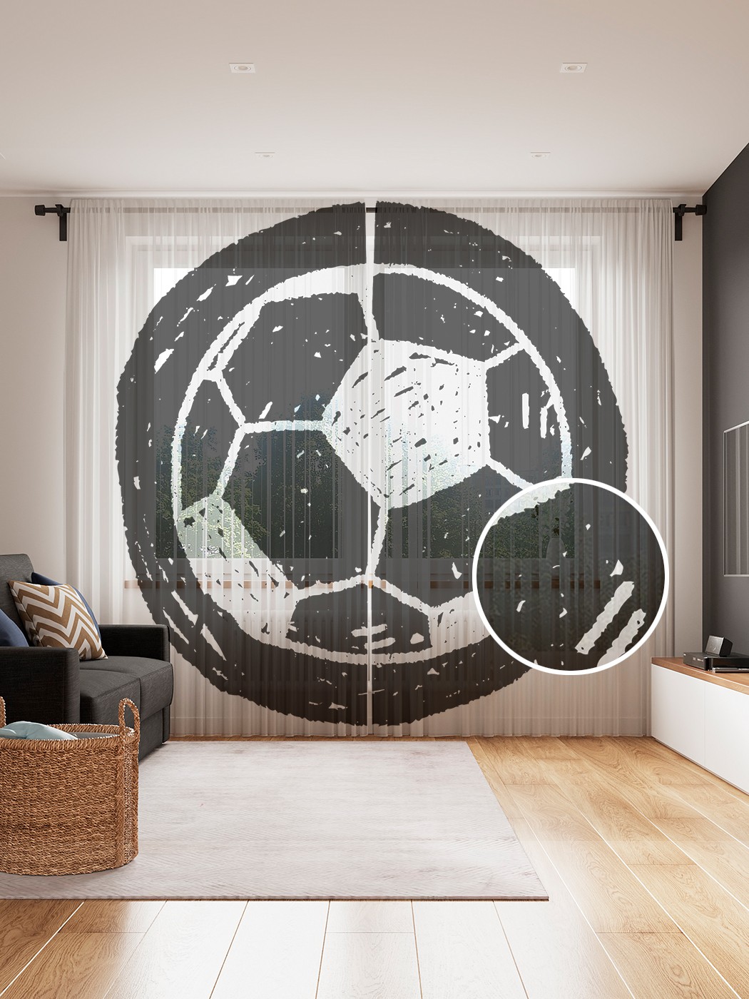 фото Фототюль joyarty "футболный мяч", 145x265см (2 полотна со шторной лентой + 50 крючков)