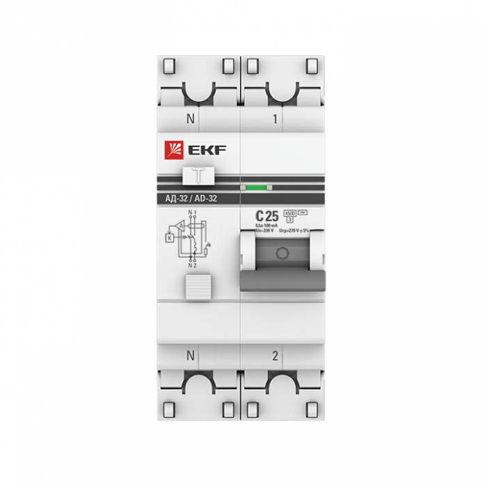 Дифференциальный автомат АД-32 1P+N 25А/100мА (хар. C, AC, электр., защита 270В) 4,5кА EKF