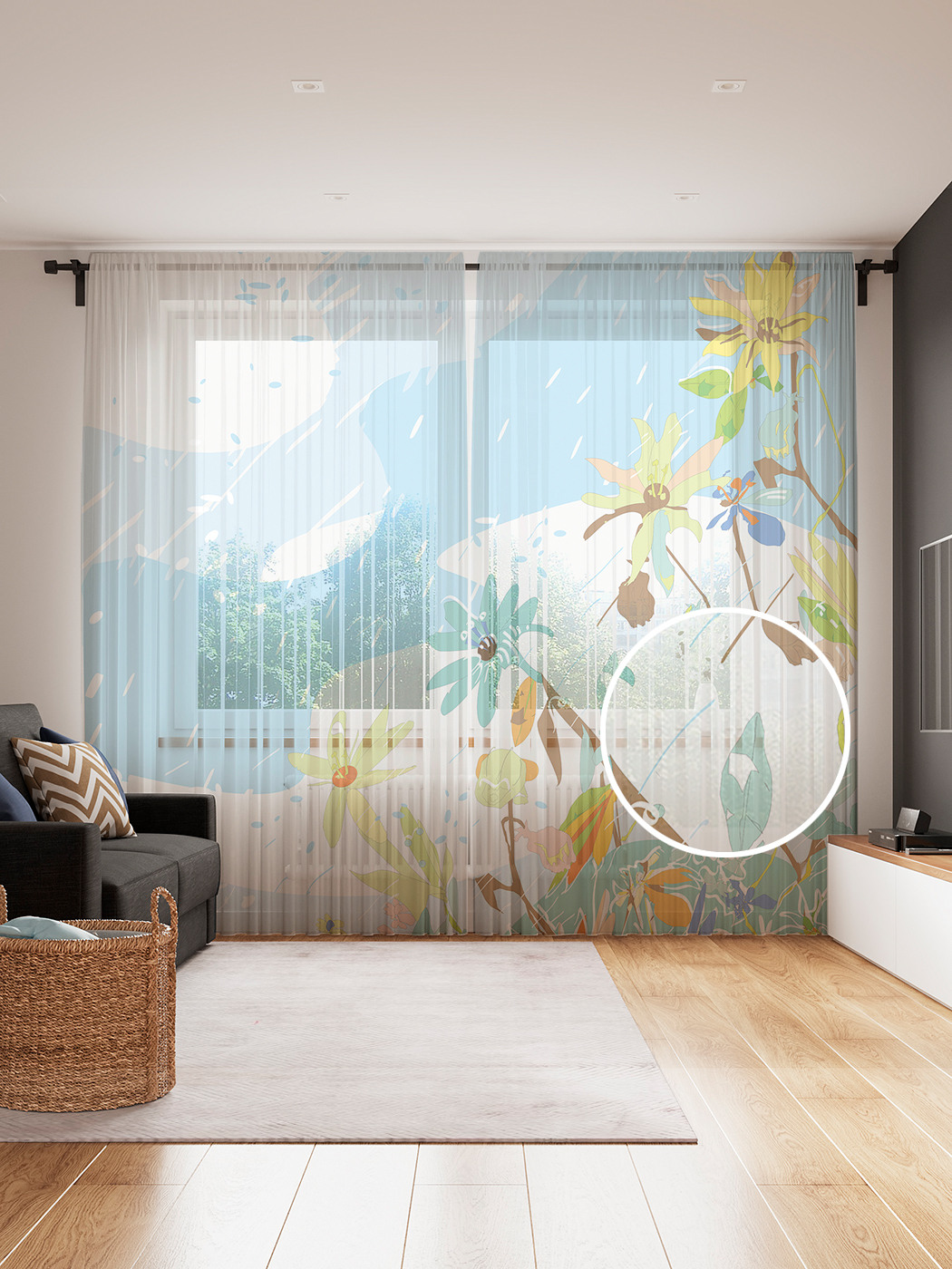 

Фототюль JoyArty "Дождь и цветы", 145x265см (2 полотна со шторной лентой + 50 крючков), Дождь и цветы