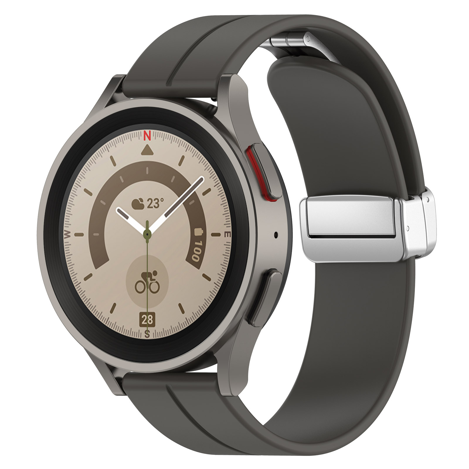 Универсальный силиконовый ремешок с магнитом 20 мм, серебристая застежка, темно-серый