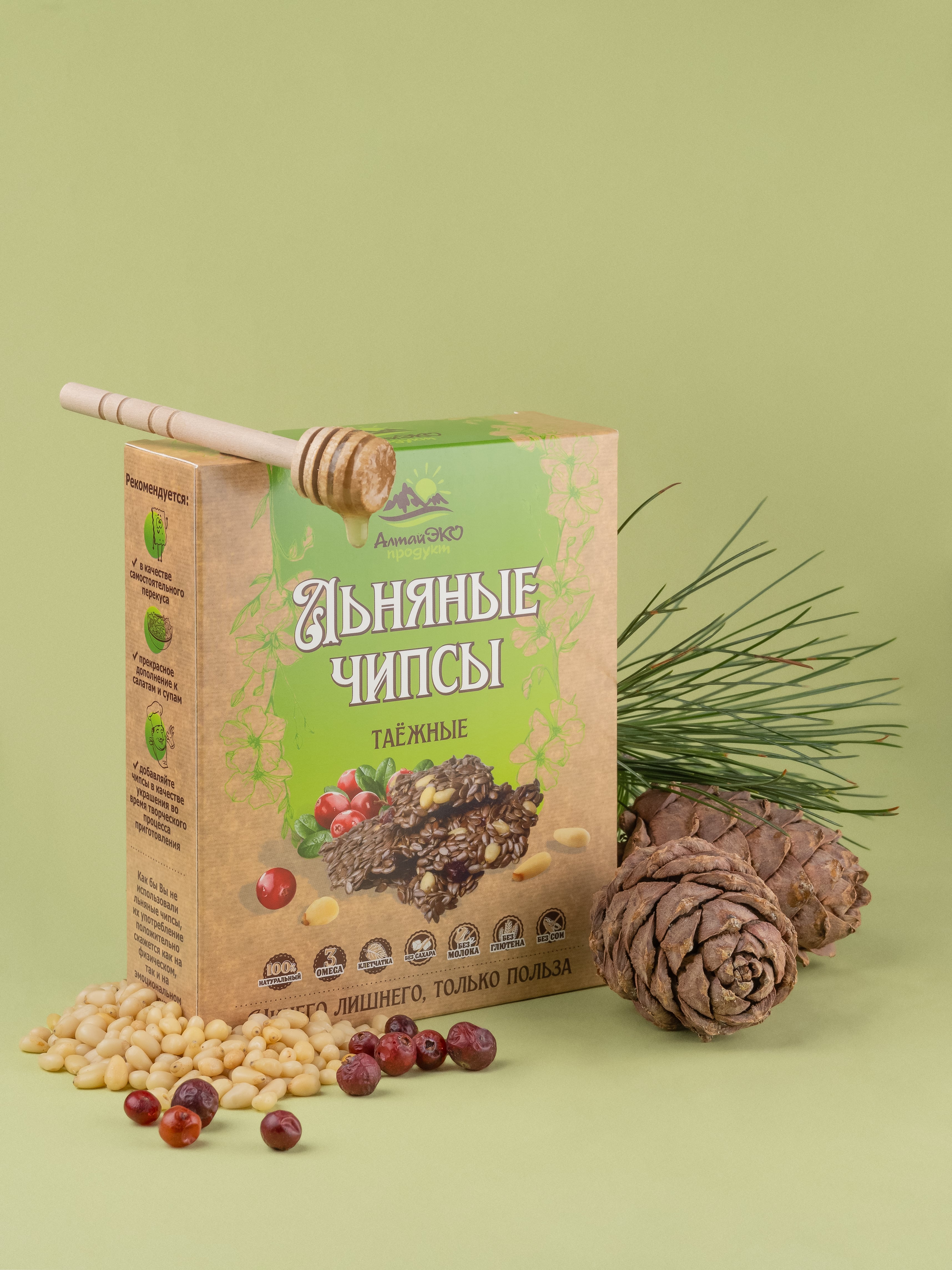 

Льняные чипсы с кедровым орехом Алтай Эко Продукт, 5 шт х 90 г