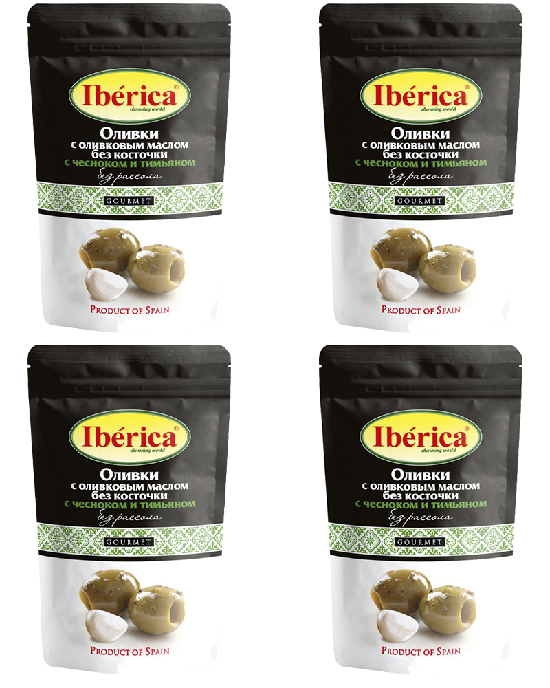 

Оливки Iberica с Оливковым Маслом, Чесноком и Тимьяном без Косточки 70 гр - 4 шт